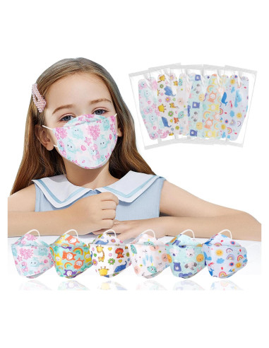60 Mascarillas Desechables KF94 para Niños - 4 Capas Transpirables