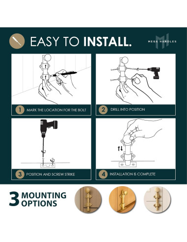 Cerrojo Deslizante Mega Manijas 4 cm Latón Satinado Fácil Instalación