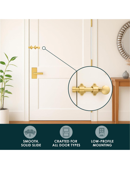 Cerrojo Deslizante Mega Manijas 4 cm Latón Satinado Fácil Instalación