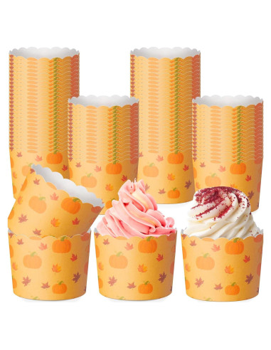 100 Tazas de Papel para Cupcakes Funnymoom Otoño Calabaza