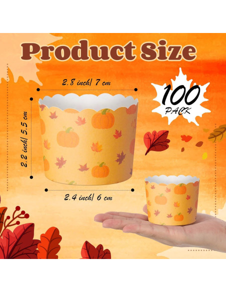100 Tazas de Papel para Cupcakes Funnymoom Otoño Calabaza