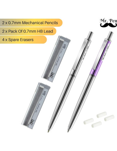 Lápiz Mecánico 0.7mm Mr. Pen - Paquete de 2 con Borradores
