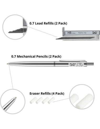 Lápiz Mecánico 0.7mm Mr. Pen - Paquete de 2 con Borradores