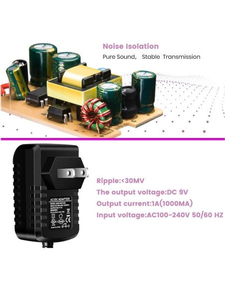 Adaptador de Alimentación 9V 1A Pigtone para Pedales de Guitarra