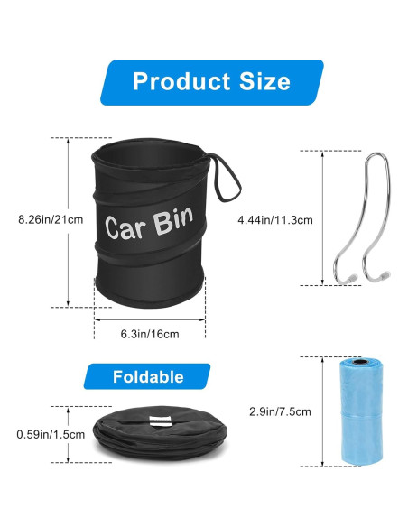 Basurero de Coche Plegable AHIER 2 Pcs con 30 Bolsas