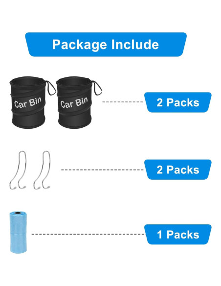 Basurero de Coche Plegable AHIER 2 Pcs con 30 Bolsas