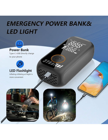 Compresor de Aire Portátil 3Ykaital 150 PSI Digital Inalámbrico