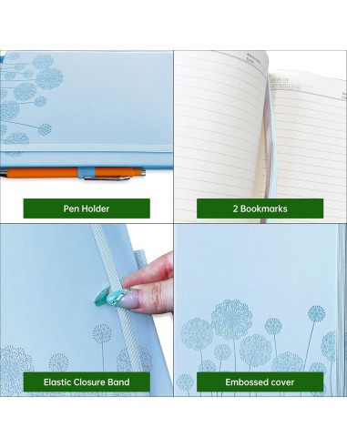 Cuaderno A5 Qefuna de Piel Dura Rayado 200 Páginas Azul