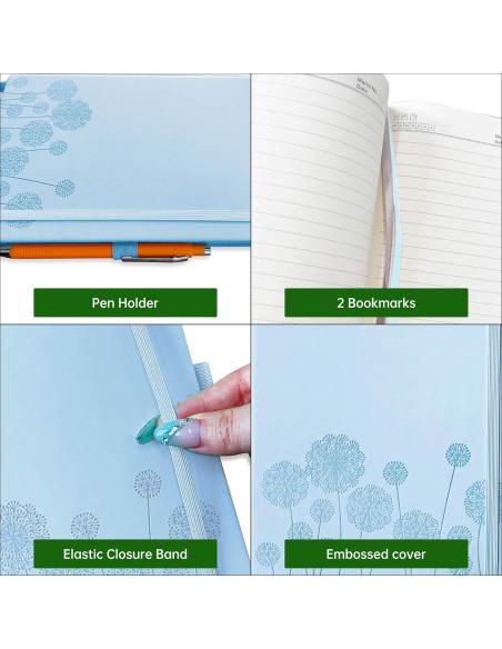 Cuaderno A5 Qefuna de Piel Dura Rayado 200 Páginas Azul