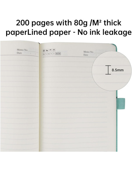 Cuaderno A5 Qefuna de Piel Dura Rayado 200 Páginas Azul