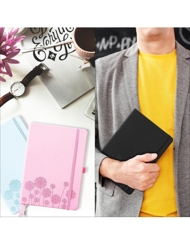 Cuaderno A5 Qefuna de Piel Dura Rayado 200 Páginas Azul