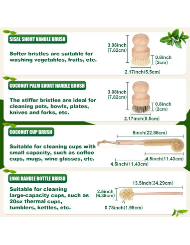 Juego de 8 Cepillos de Limpieza Nuenen - Bambú y Sisal