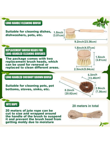 Juego de 8 Cepillos de Limpieza Nuenen - Bambú y Sisal