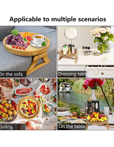 Bandeja Clip-On para Sofá TOPINCN Redonda 25cm Plegable