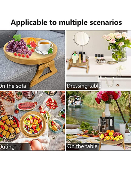 Bandeja Clip-On para Sofá TOPINCN Redonda 25cm Plegable