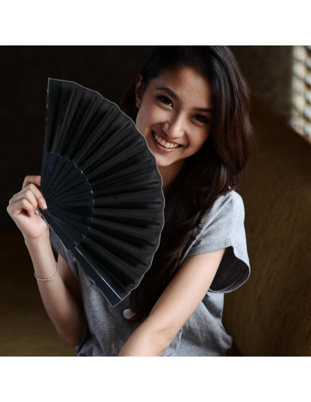Abanicos Plegables Bwerfuet 2 Piezas Estilo Chino Negro