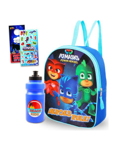 Mochila Mini PJ Masks 27.94 cm + Botella de Agua y Stickers