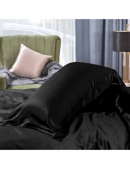 Funda de Almohada de Seda THXSILK 25mm Individual Negra
