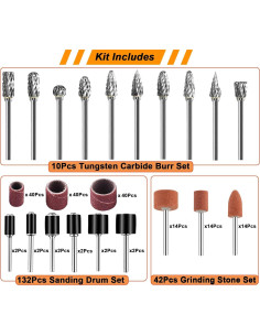 Kit de Puntas de Amolar 184 Pcs CAROTUPY - Fresas, Tambores y Piedras 2