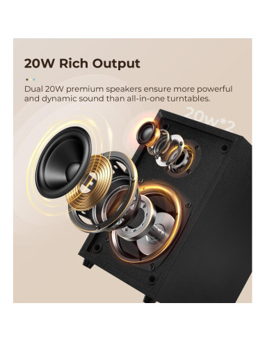 Reproductor de Vinilo Vangoa RP-03 con Altavoces 40W Bluetooth