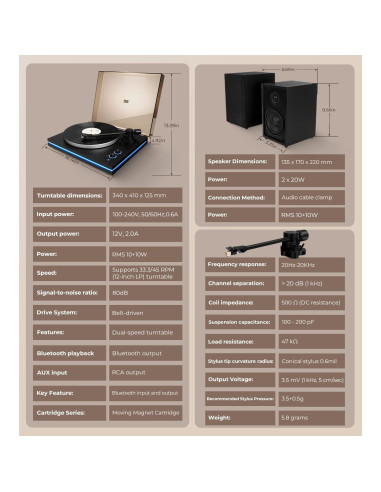 Reproductor de Vinilo Vangoa RP-03 con Altavoces 40W Bluetooth