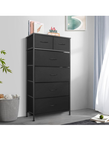 Cómoda Alta Mifuro 6 Cajones Negro Estructura Acero