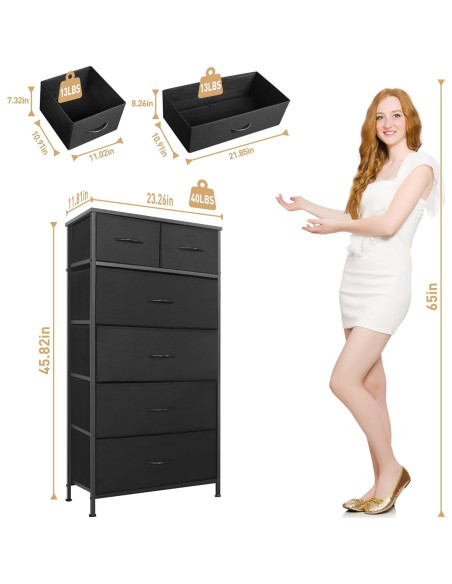 Cómoda Alta Mifuro 6 Cajones Negro Estructura Acero