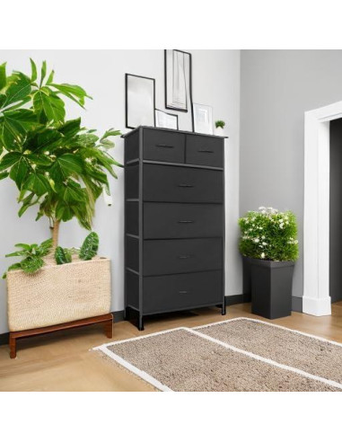 Cómoda Alta Mifuro 6 Cajones Negro Estructura Acero