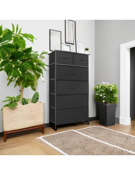 Cómoda Alta Mifuro 6 Cajones Negro Estructura Acero