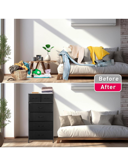 Cómoda Alta Mifuro 6 Cajones Negro Estructura Acero