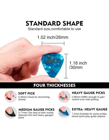 BigDeer 16 Púas de Guitarra de Celuloide Multicolor - Fina, Media, Pesada, Extra Pesada