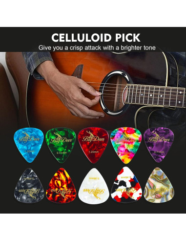 BigDeer 16 Púas de Guitarra de Celuloide Multicolor - Fina, Media, Pesada, Extra Pesada