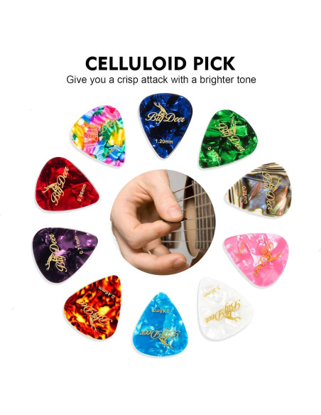 BigDeer 16 Púas de Guitarra de Celuloide Multicolor - Fina, Media, Pesada, Extra Pesada