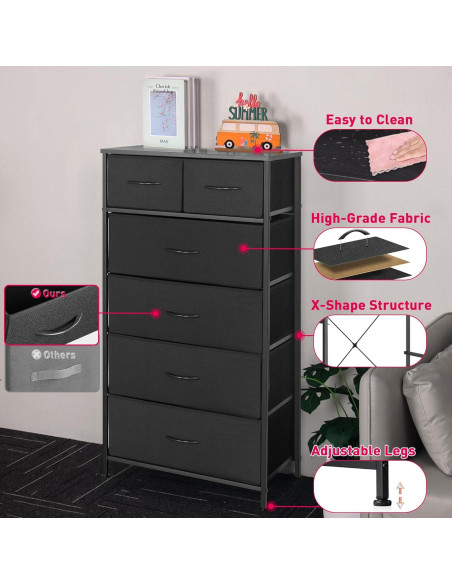 Cómoda Alta Mifuro 6 Cajones Negro Estructura Acero