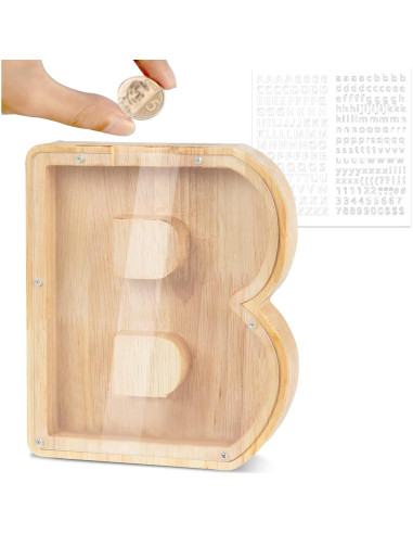 Hucha de Madera Personalizada Letra A-Z 18x18 cm Decorativa