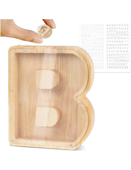 Hucha de Madera Personalizada Letra A-Z 18x18 cm Decorativa