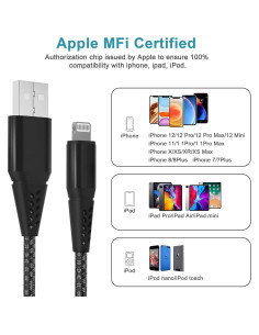 Cable de Cargador Rápido 6M MFi para iPhone Negro 2