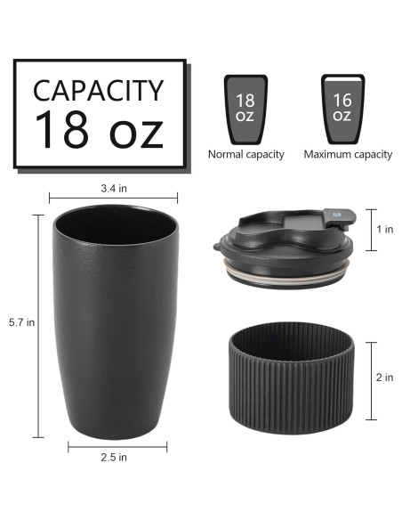 Taza de Café de Viaje TaoTaojarvie 0.47 L Cerámica Negra