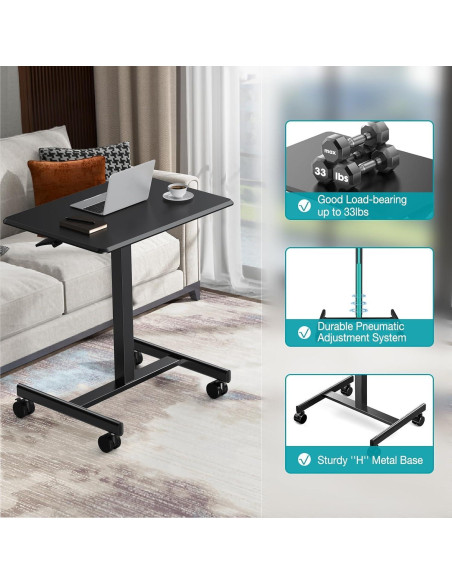 Escritorio de Pie DUMOS Ajustable Móvil 108 cm Negro