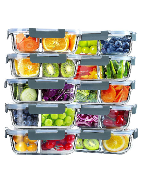 Contenedores de Vidrio VERONES 10 Piezas 2 Compartimentos 0.85L