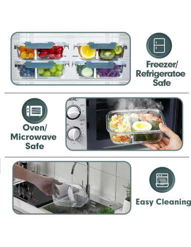 Contenedores de Vidrio VERONES 10 Piezas 2 Compartimentos 0.85L