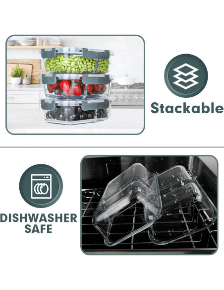 Contenedores de Vidrio VERONES 10 Piezas 2 Compartimentos 0.85L