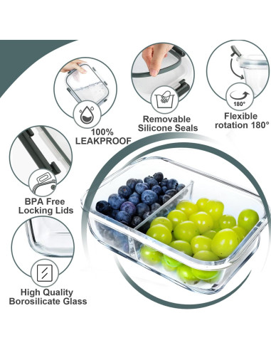 Contenedores de Vidrio VERONES 10 Piezas 2 Compartimentos 0.85L