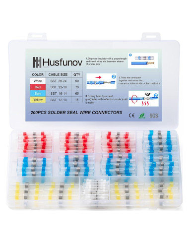 Kit de Conectores de Cable Termoretráctiles Husfunov 200PCS