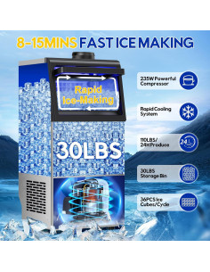 Máquina de Hielo Comercial Hothope 50Kg/24H Acero Inoxidable 2