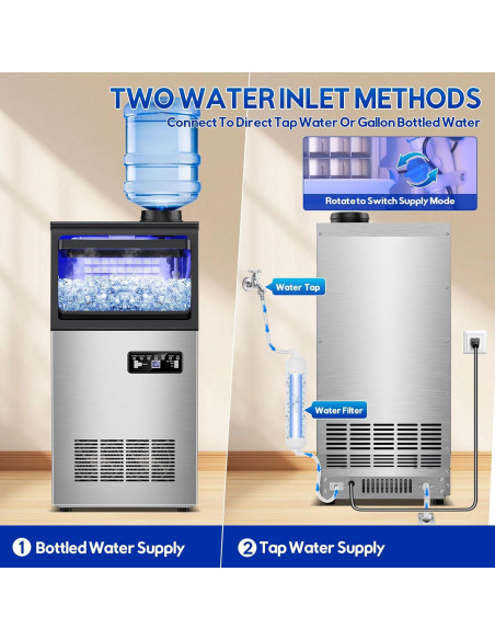 Máquina de Hielo Comercial Hothope 50Kg/24H Acero Inoxidable