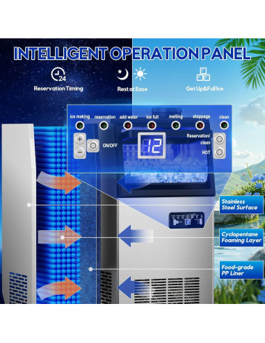 Máquina de Hielo Comercial Hothope 50Kg/24H Acero Inoxidable