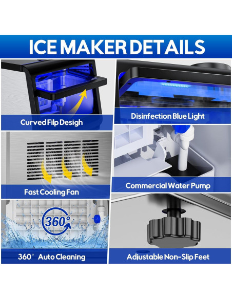 Máquina de Hielo Comercial Hothope 50Kg/24H Acero Inoxidable