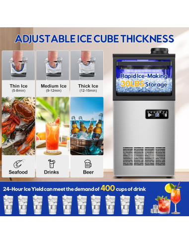 Máquina de Hielo Comercial Hothope 50Kg/24H Acero Inoxidable