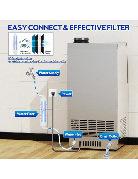 Máquina de Hielo Comercial Hothope 50Kg/24H Acero Inoxidable